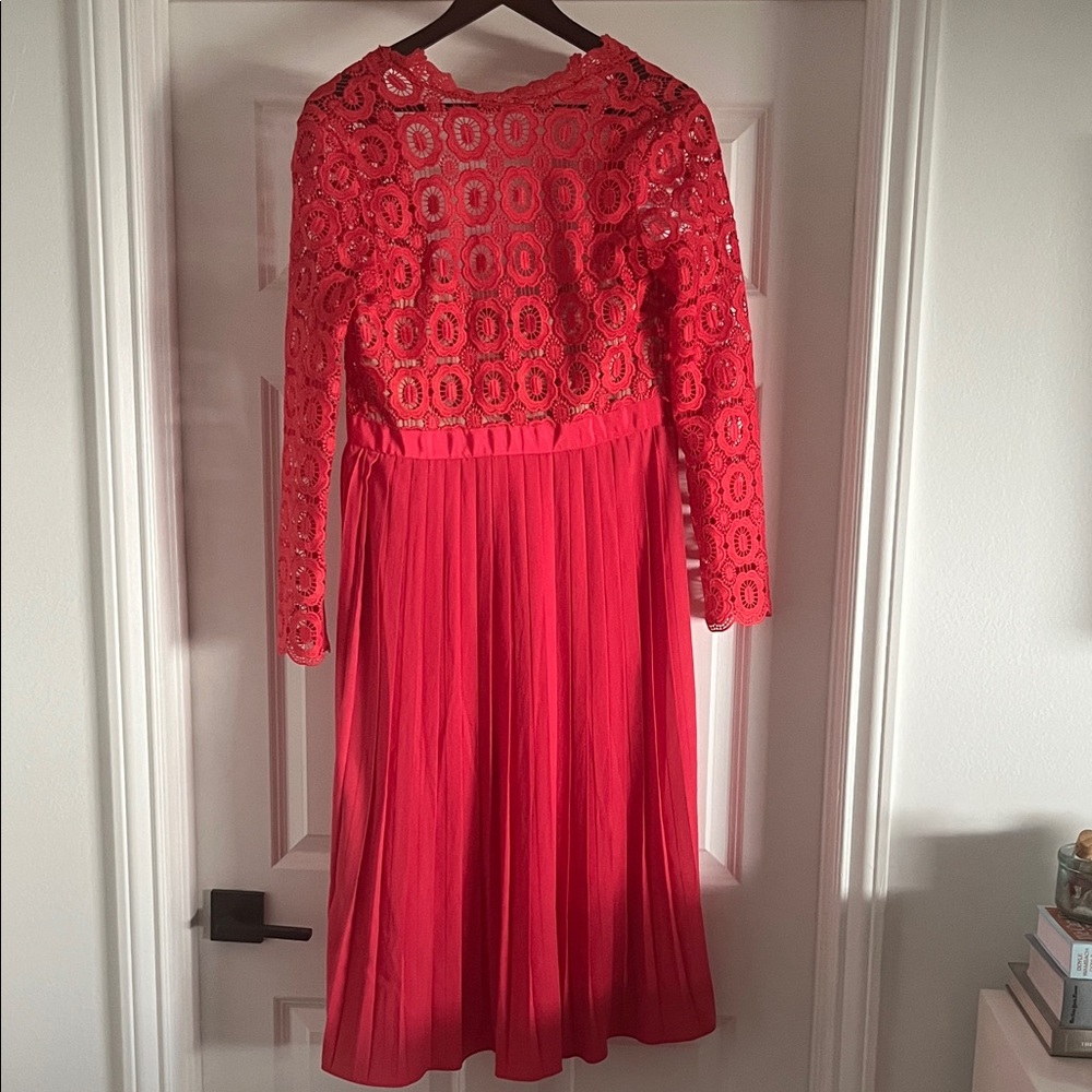 Little Mistress Red Lace Long Sleeve Dress (worn once for photo shoot- tag on)